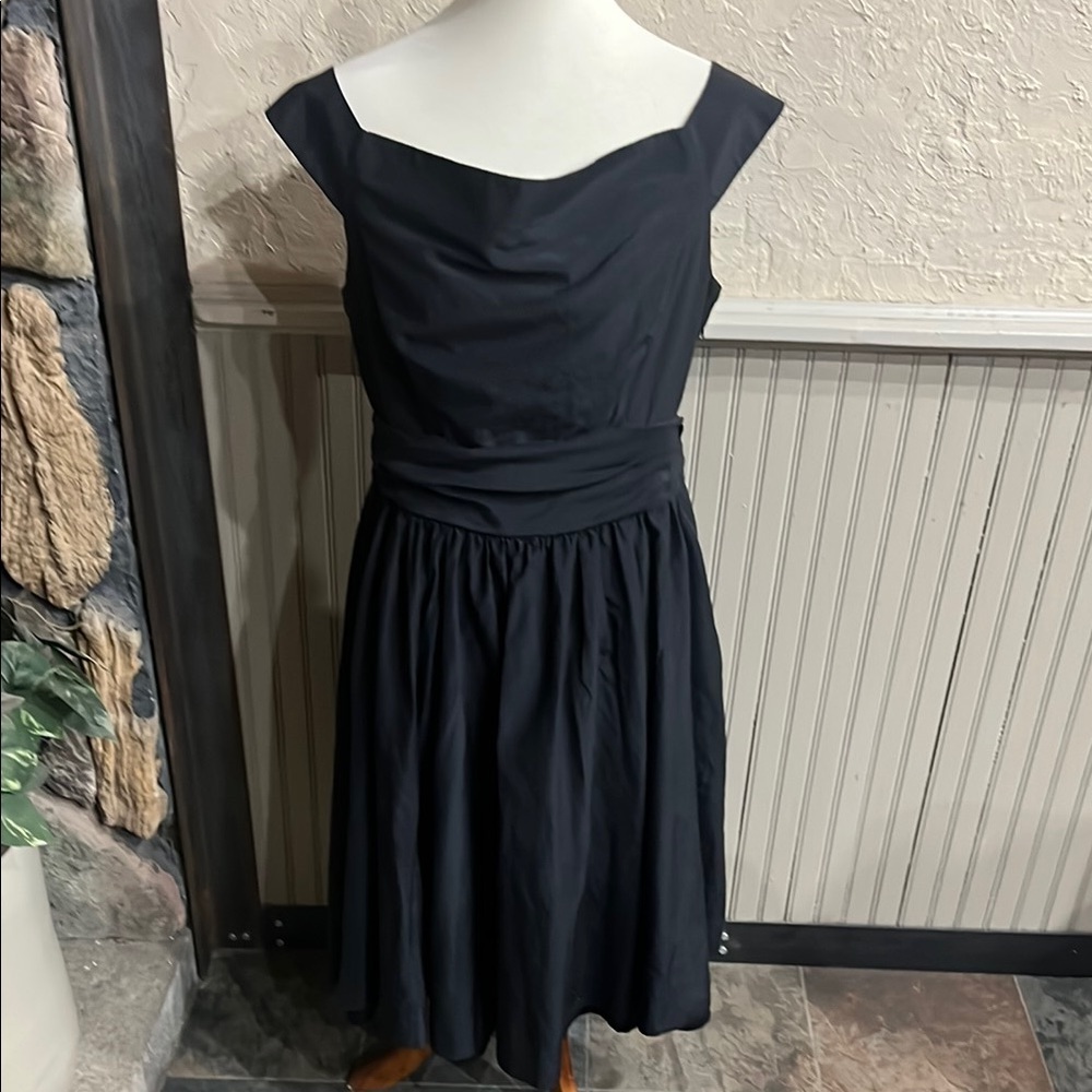 J. Peterman Black Sleeveless Cowl Neck Midi Dress